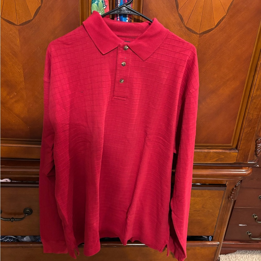 Roundtree & Yorke Red Long-Sleeve Polo Shirt